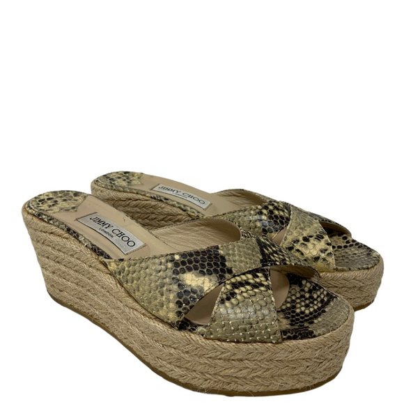 Jimmy Choo Shoes - Jimmy Choo Paisley Snakeskin Wedge Espadrille Heel Slides Size 40 US 10 Y2K